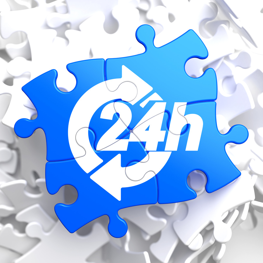 Service 24h Icon on Blue Puzzle.